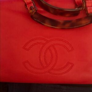 Chanel RED GST Grand Shopping Tote Red Bag with Tortoiseshell Chain Detail